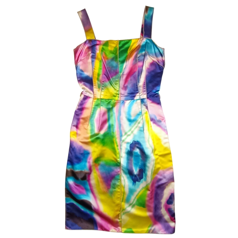 Rare Archive Dolce & Gabbana 2008 Neon Tie-Dye Silk Satin Dress Size IT 40 US 4